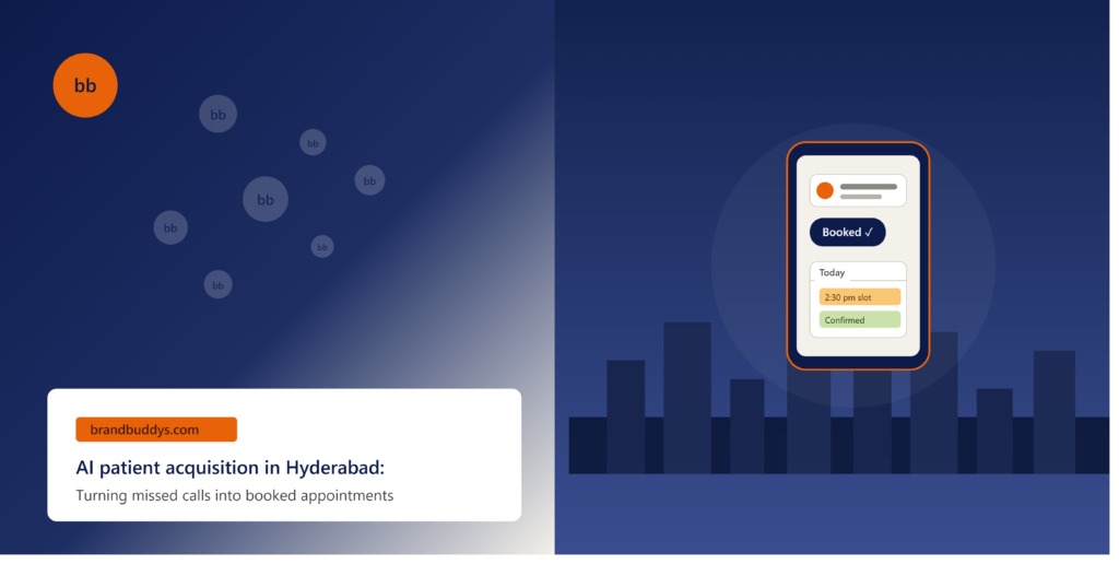 AI patient acquisition system showing instant chat reply and confirmed appointment booking for a Hyderabad clinic
